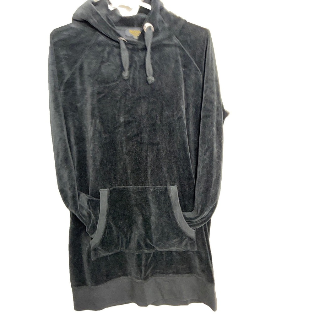 Juicy Couture Velour Hoodie Women XS Black Longline Pullover Black Label Y2K